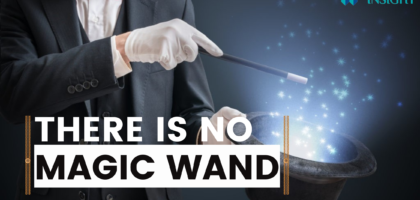 There is no magic wand, a magician with a magic wand showing a trick